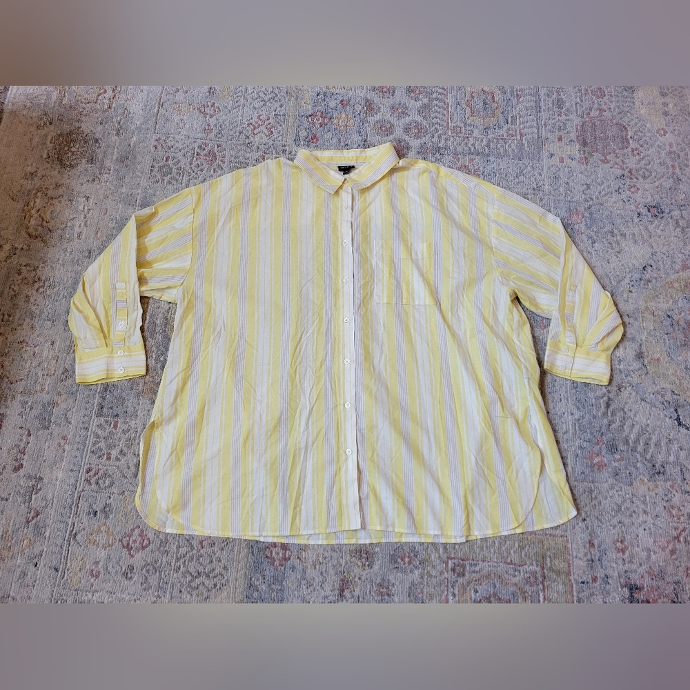 Torrid Plus Size Yellow and White Long Sleeve Button Down Striped Shirt Size 3